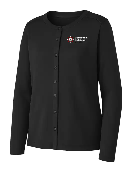 Black Womens Concept Stretch Button-Front Cardigan Sweater w/Command Holdings Logo