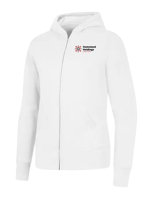 White Womens Core Fleece Full-Zip Hooded Sweatshirt w/Command Holdings Logo