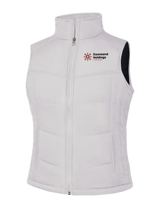 Womens White/Dark Slate Puffy Vest w/Command Holdings Logo