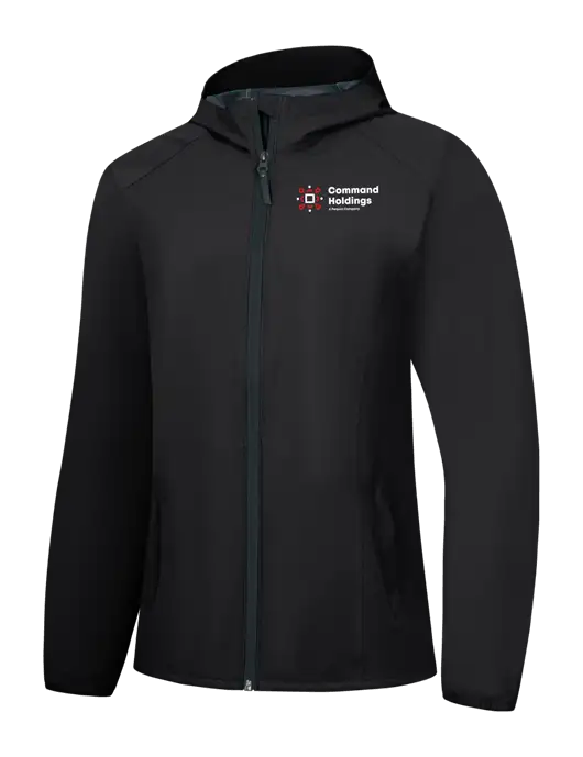 Womens Black Essential Rain Jacket w/Command Holdings Logo